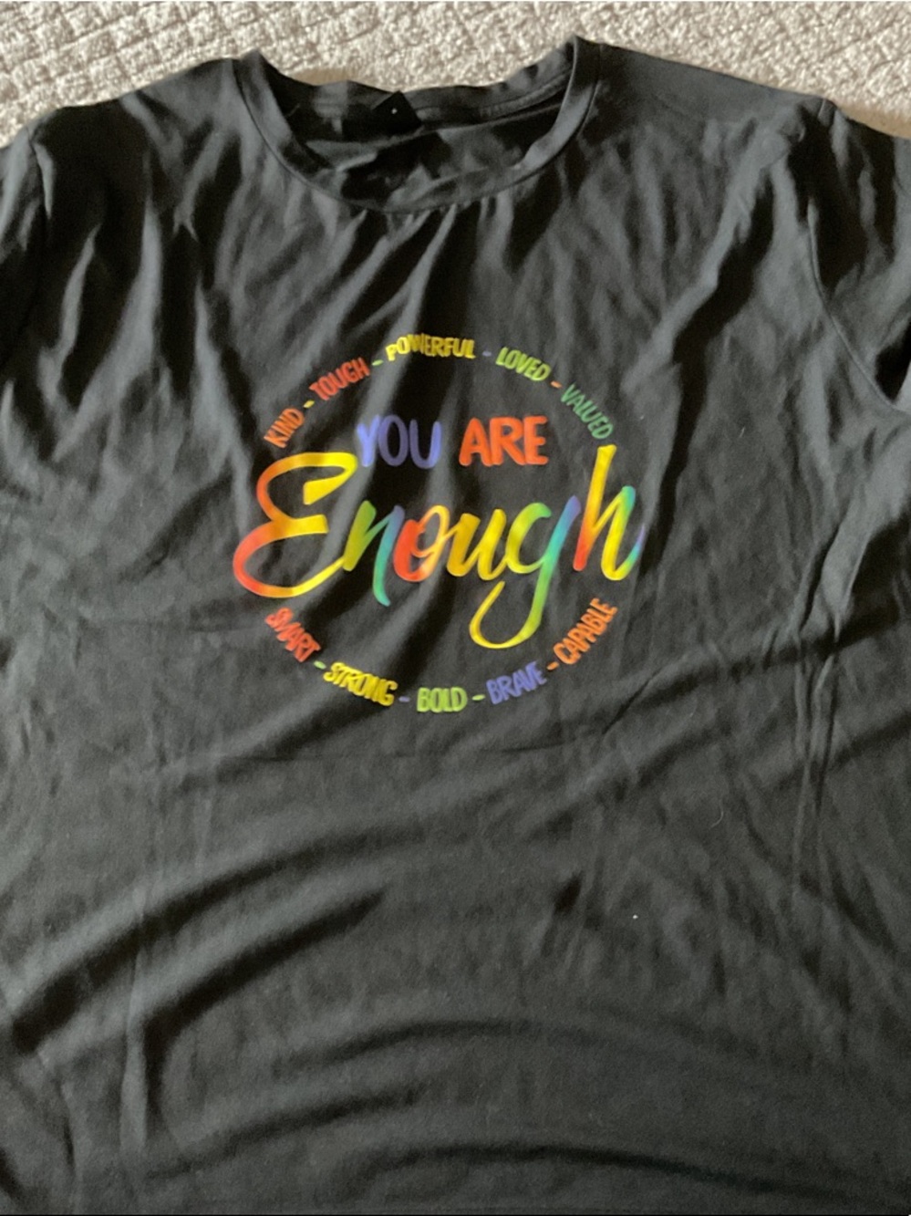 Black 'You Are Enough' Rainbow Graphic Tee